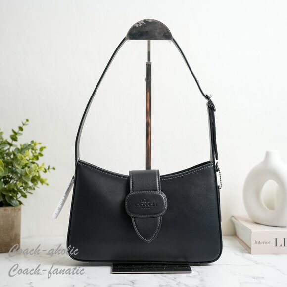 NWT Coach CAA92 Eliza Shoulder Bag With Zipper Closure Refined Leather Black - Picture 1 of 14